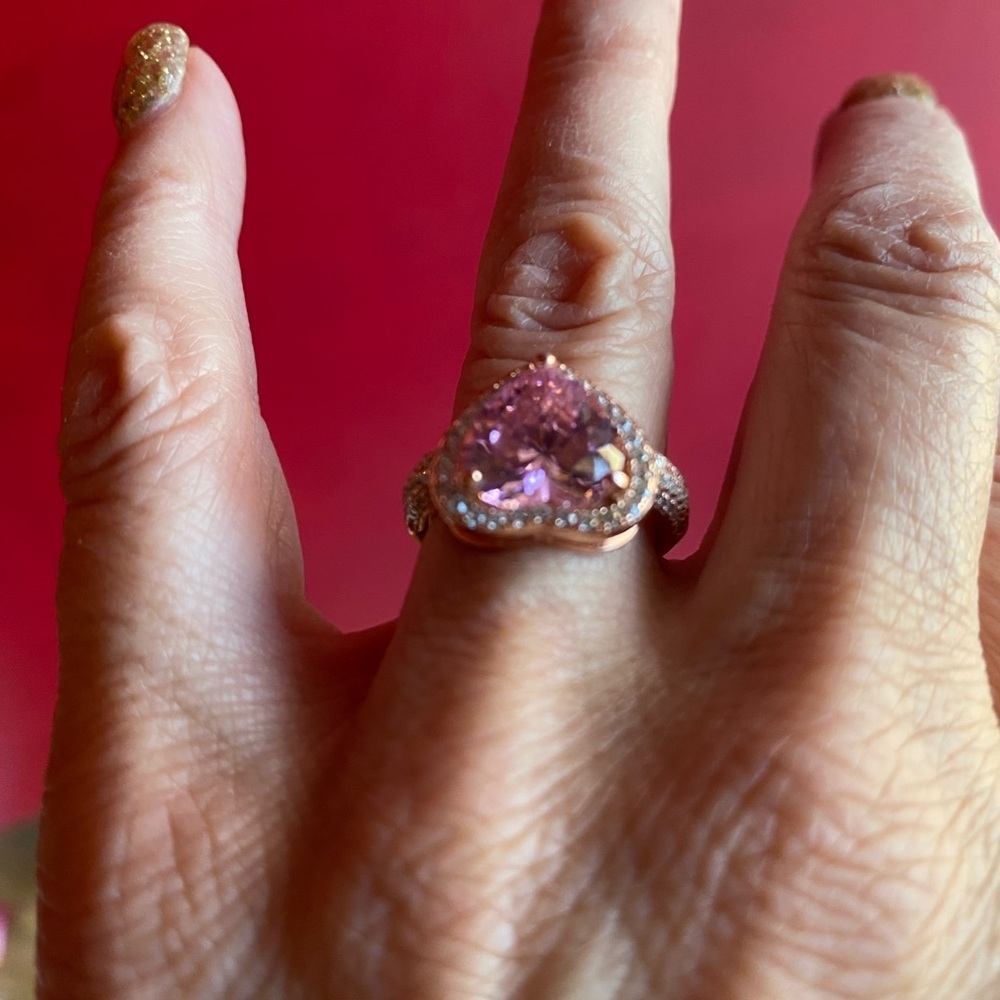 ❤️ heart large pink cubic zirconia 18kt Rose Gold plated/sterling Silver